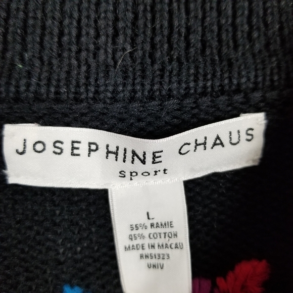 Cardigan Sweater Collar Embroidered Floral Covered Button Long Black Size Large - Picture 6 of 10